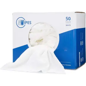 Rags in A Box (50 Count) - Mwipes - 10" x 12"  Wipes for Cleaning - Edgeless Terry Towels, Shop Rags, Wash, Dust, Disposable, House, Small Cleaning Cloths (White)