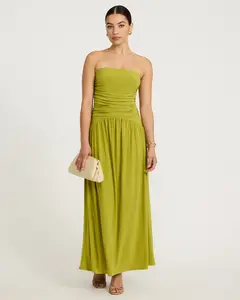 Express Strapless Drop Waist Ruched Maxi Fit and Flare Dress