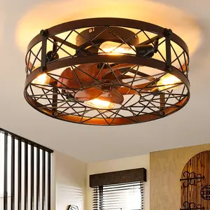 YYDS (Amazon No Listing)Caged Ceiling Fans with Lights Black, 20 inch Flush Mount Ceiling Fan Light, Farmhouse Small Ceiling Fan with Light Fixture, Reversible Fan for Bedroom(E26 Bulbs Included)