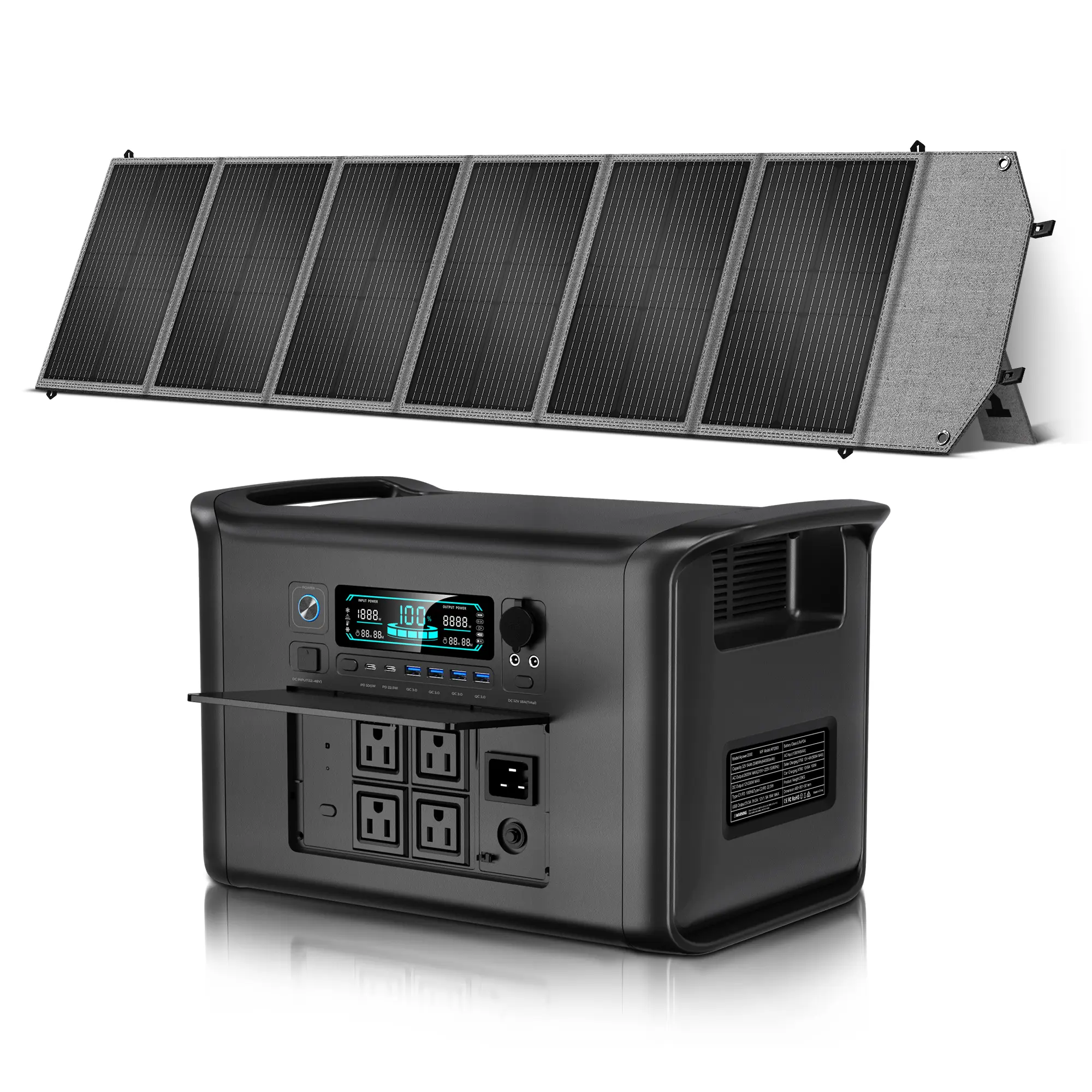 [Summerfinds] CTOLITY AP2000 Solar Generator Kit, 2600W 2048Wh Portable Power Station + SPC200 200W Foldable Solar Panel, LiFePO4 Battery Backup with UPS, RV Trip Essentials, Portable Charger Power Bank, Off-Grid Power Solution for Camping & Outdoor Use