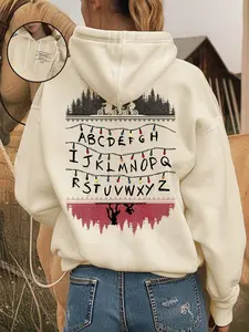 Stranger Things Retro Graphic Oversized Hoodie, All-Over Character & Upside Down Design, Premium Soft Fabric, Ideal for Sci-Fi Horror Fans, Trendy Casual Wear for Daily Leisure & Fandom Outfits
