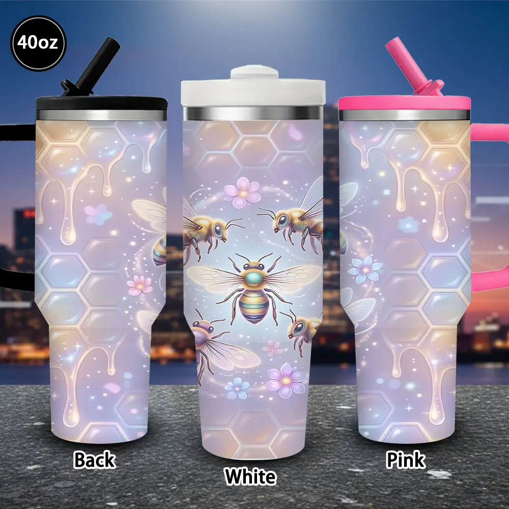 40oz Capacity Magical Bees & Honeycomb Tumblerform - Singlepack Winter Insulated Travel Mug with Lid, Straw, Giftready for Women, Ideal for Easter, Valentine’s Day, Iced/Hot Coffee Use, 40Ozcapacity, Bee And Honeycomb