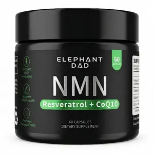 Elephant Dad NMN Supplement with Resveratrol & CoQ10 NAD Plus Booster for Cellular Energy Mitochondrial Support & Healthy Aging Anti Aging NAD Supplement for Men & Women 60 Capsules Edible Dietary Fitness Vitamin Healthcare Optimum