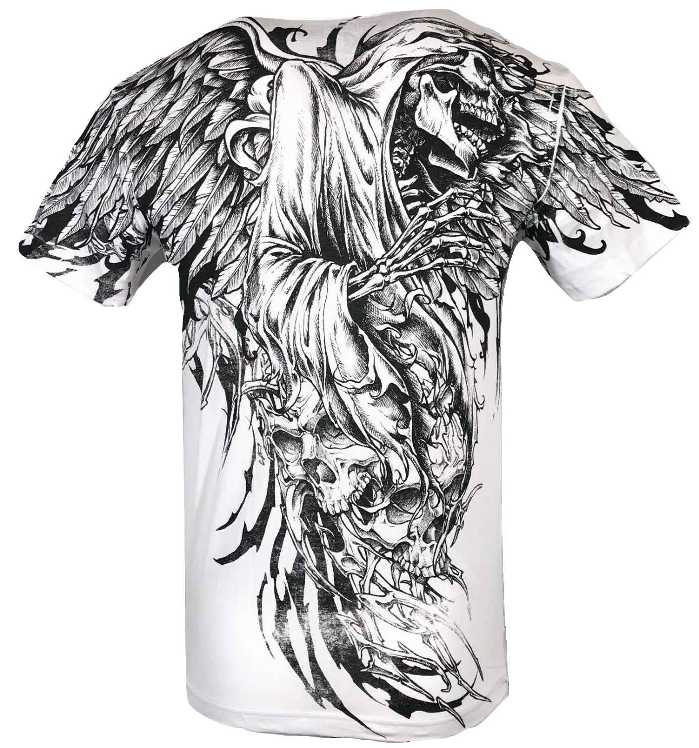 Xtreme Couture Men's Sorrow Graphic Print T-Shirt - 100% Cotton Casual Round Neck Short Sleeve Streetwear Tops with Front & Back Skull Biker Graphics
