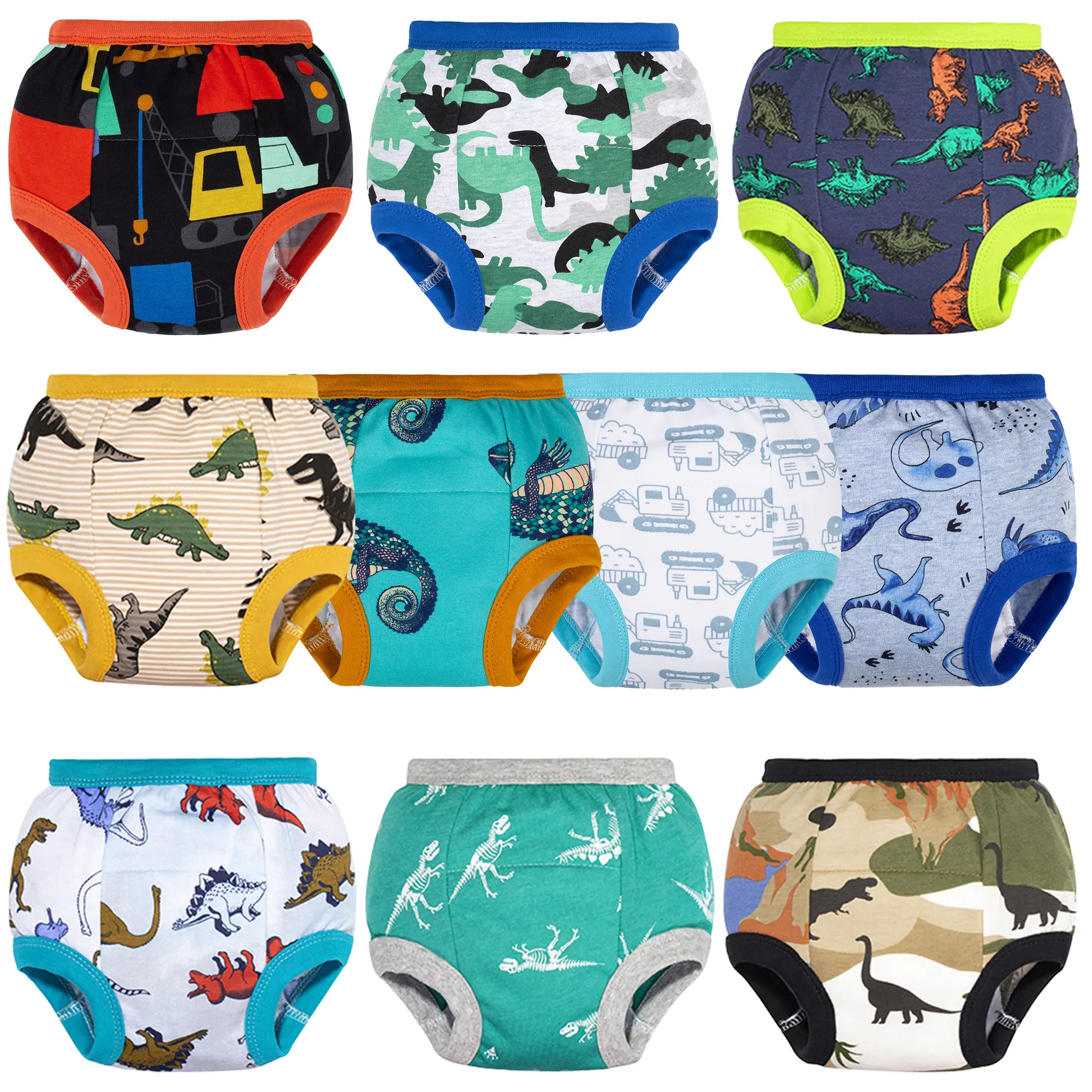 BIG ELEPHANT Potty Training Pants, Daytime Use Only, 10-Pack 100% Cotton Comfortable Underwear with Dinosaur & Truck Graphic Prints, Ideal for 3T-5T Toddlers' Daytime Potty Training