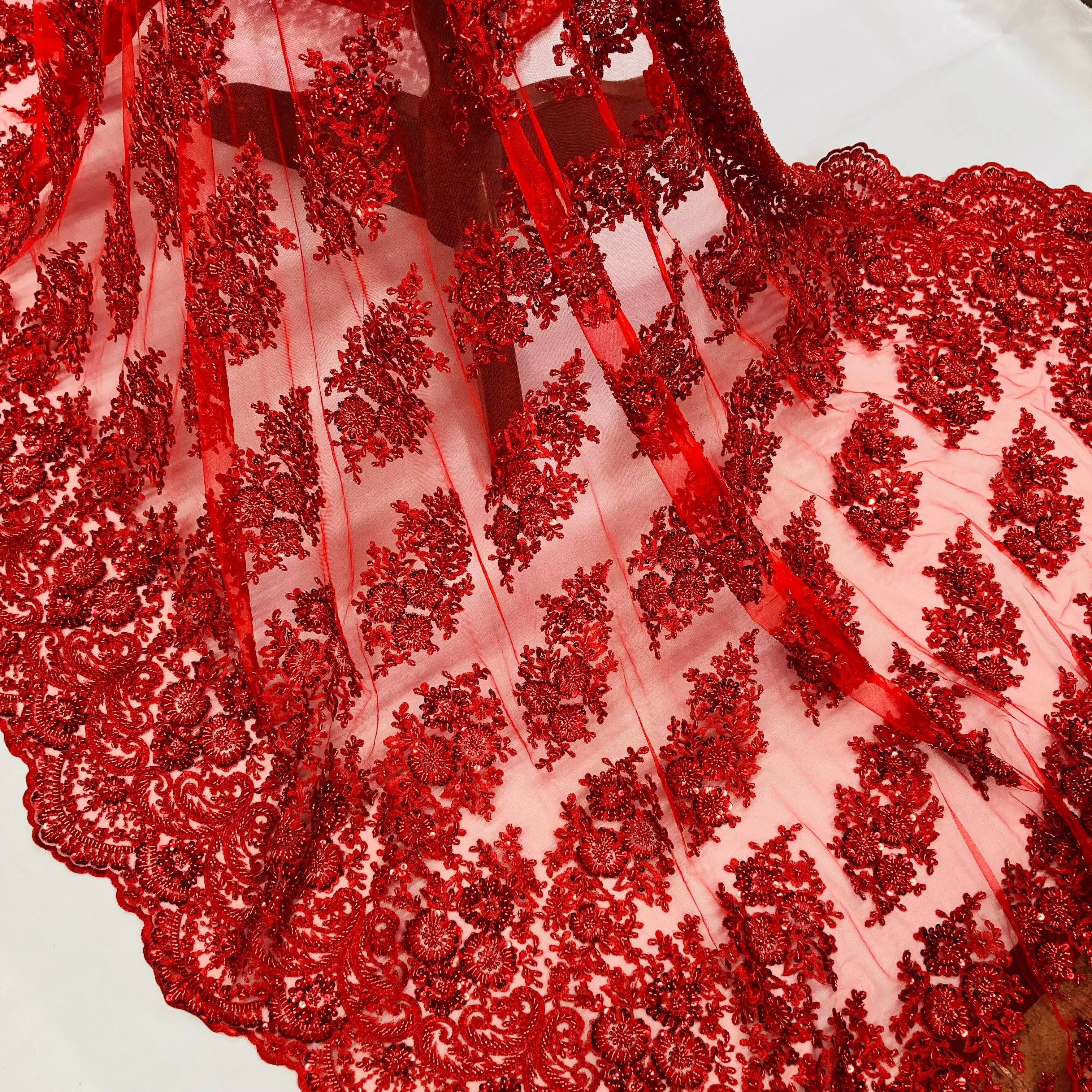 Beaded Lace Fabric Embroidered on 100% Polyester Net Mesh | Lace USA - GD-832, Embroidered Lace Panels, Lace Embellished Panels