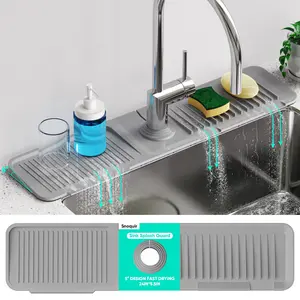Kitchen Sink Faucet Mat, Upgraded Faucet GuardDrain Mat Silicone Faucet Handle Drip Collector.New Quick Dry Stone Sink Tray Sink Protector forKitchen Bathroom Sink. Extended Silicone SinkFaucet Mat