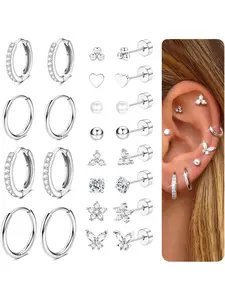 12Pairs Flat Back Earrings for Women Men Hypoallergenic Steel Earrings for Sensitive Ears 14K Gold Hoop Stud Sleeper Earrings Flatback Cartilage Tragus Helix Piercing Earrings Studs Earrings