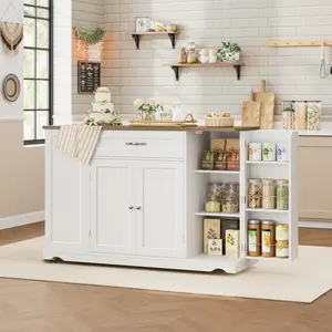 Kitchen Island Cart with Storage 47'' Kitchen Storage Island on Wheels with 2 Drawers Rolling Island Table with Adjustable Shelves Mobile Buffet Sideboard Cabinet