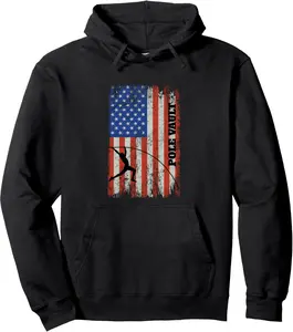 American Flag Pole Vault - Distressed Look Pole Vaulting Pullover Hoodie