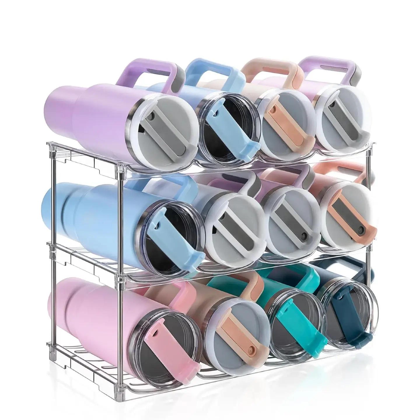 4 Pack Extra Large Stackable Water Bottle Organizer Compatible with Stanley 40 oz Tumbler, Tumbler Storage Holder Rack, Space Saving Kitchen Cabinet Storage for Stanley Cup Accessories & Drinkware