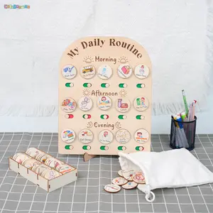 TinyKidz Wooden Chore Chart for Kids, My Daily Routine Chart for Toddlers 3-7, Morning Bedtime Routine for Kids