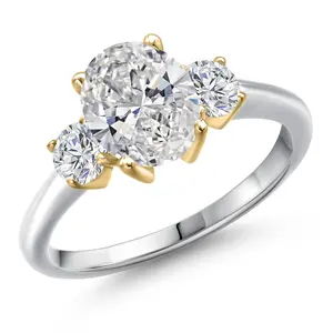 Gem Stone King 925 Silver and 10K Yellow Gold IGI Certified Lab Grown Diamond Engagement Ring For Women | 2.04 Cttw | Center 1.50 Ct Oval Cut | D-E Color | VS1-VS2 Clarity