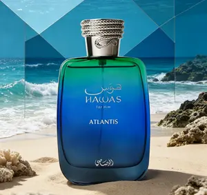 Hawas For Him Atlantis Eau de Parfum 3.38 fl oz 100ml, Aquatic Woody Men’s Perfume, Fresh Citrus Marine Scent with Driftwood Ambergris, Long-Lasting Daily Fragrance