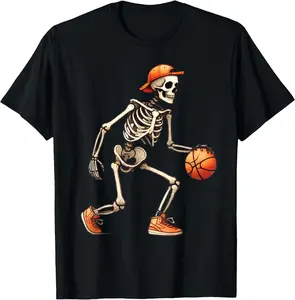 100% Cotton - Vintage Skeleton Basketball Halloween Costume Funny Men Boys Kids T-Shirts - Lightweight for Men & Women Relaxed Streetwear Fit T-shirt