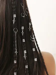 30pcs Star-Shaped Fringe Braided Beads, Millennium Party Punk Style Hair Accessories, Summer Beach Jewelry, School Supplies