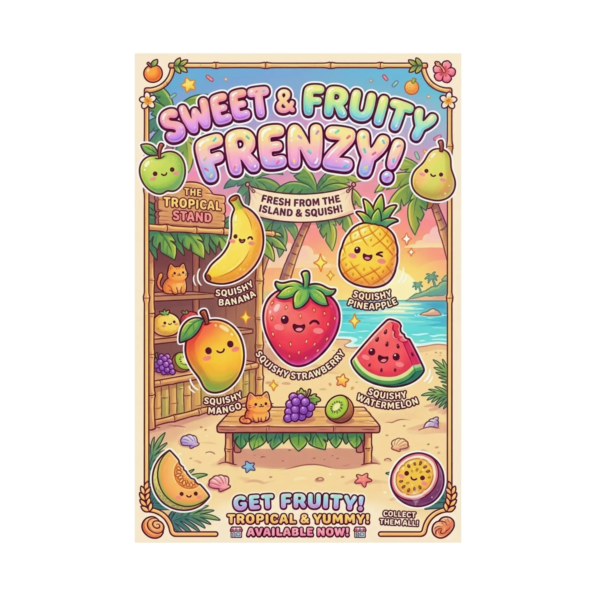 Sweet & Fruity Frenzy Poster | Matte Vertical Fruit Illustration
