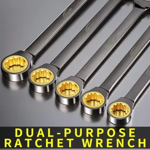 Adjustable Torque Wrench, Ratchet Wrench, Adjustable Socket Wrench, Dual-Head Quick Release, Manual Rotation, Durable Carbon Steel, Industrial Tool, Smooth Metal Surface