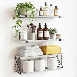 3+1 Tier Bathroom Floating Shelves Over Toilet, 15.8in Farmhouse Rustic Wood Shelves, Wall Decor for Bathroom, Living Room,Bedroom and Kitchen (White)