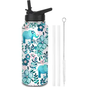 32 Oz Reusable Insulated Stainless Steel Elephant Water Bottle with Straw - Portable Lightweight Insulation Beverage Tumbler with Loop, Coffee Container, Ideal Gift for Horse Lovers