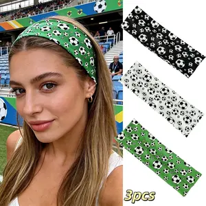 Women's Fashion Sports Hair Tie Set, Wide Football Element Sweat Absorbent Headband, Elastic Sporty Hair Bands for Men and Women