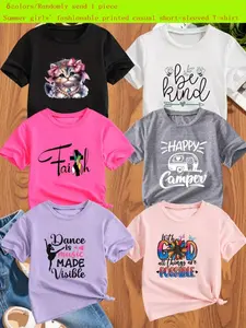 Randomly send 1pc from 6 Colors, 【Summer T-shirts-Daily and Festive Party Knitted Tops-Comfortable Round Neck T-shirts-Birthday or School Uniforms-Professional Shirts, Fun Pattern T-shirts, Casual Soft Shirt, Outdoor Styles, Graphic Printed Tee】