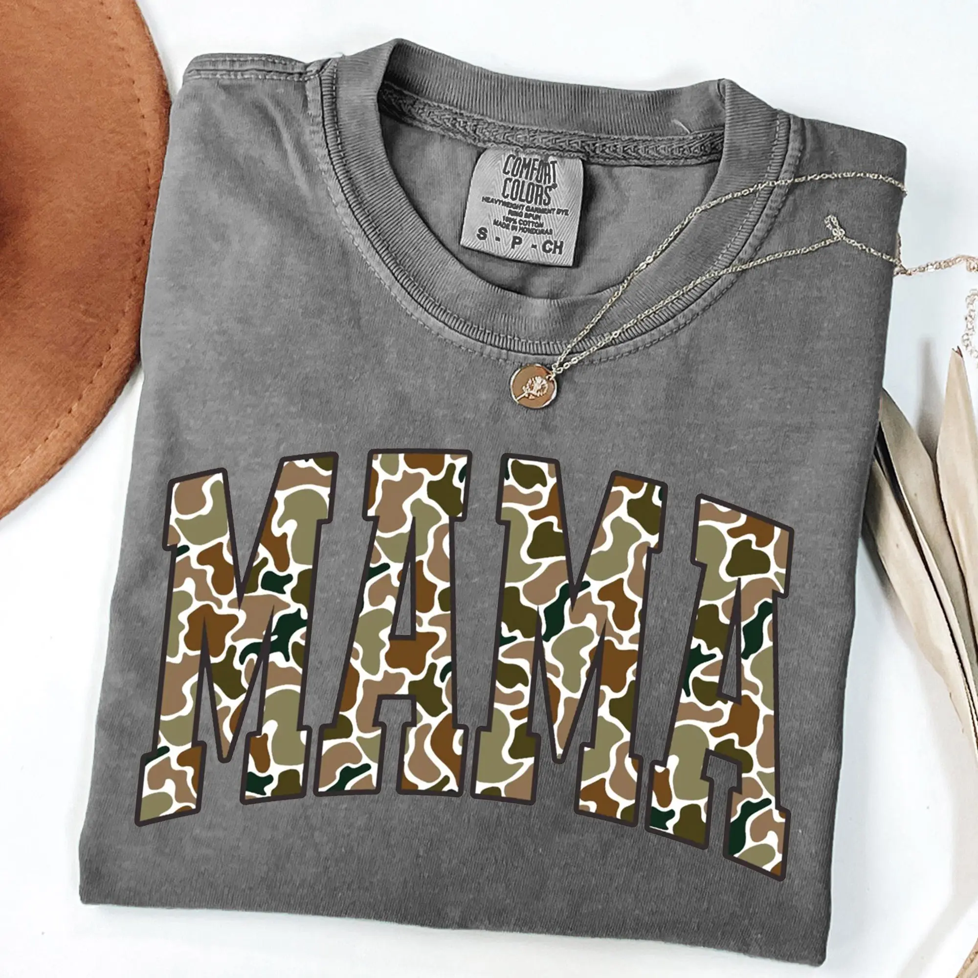 Comfort Colors Camouflage Mama T-Shirt, Camo Mama Shirt, Mother's Day Gift, Varsity Mama Shirt, Retro Mom Shirt