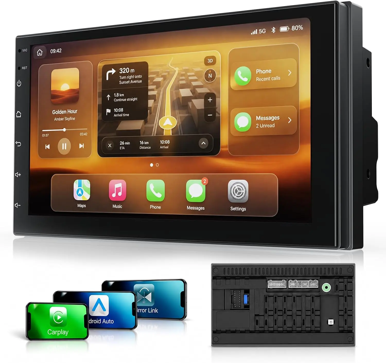 7 Inch Double Din Car Stereo with Wireless Apple CarPlay & Android Auto, Touchscreen Android Radio, Bluetooth Car Audio Receiver (No reversing Camera)