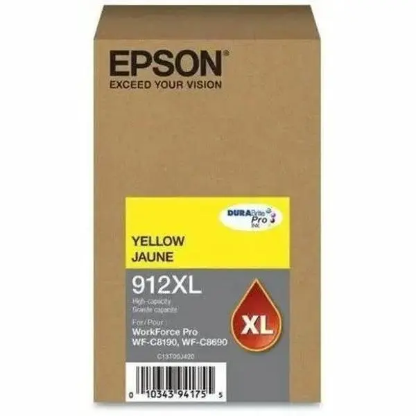 Epson DURABrite Pro 912XL Original High-Yield Yellow Ink Cartridge for Epson WorkForce Pro Printers