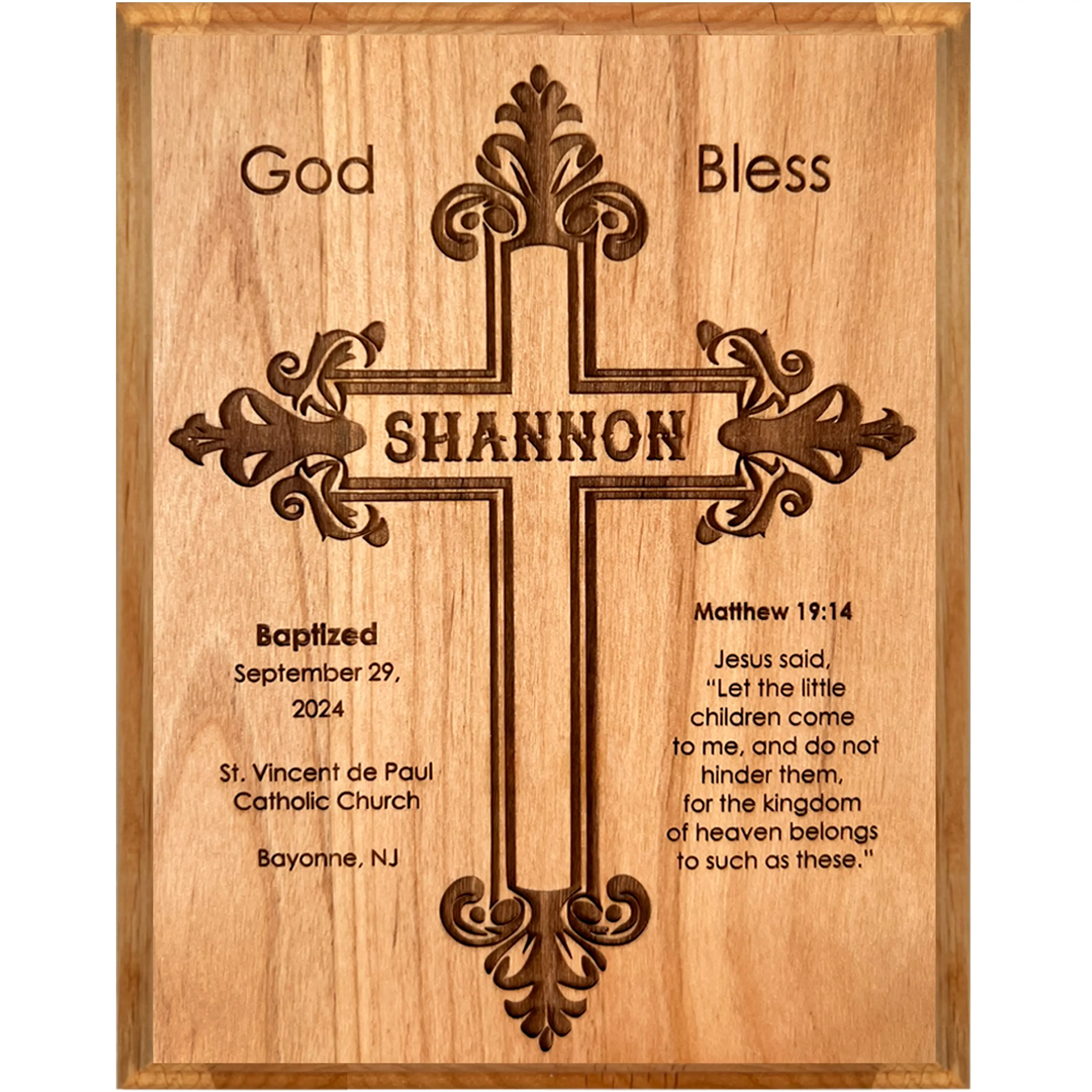 Baptism Gift With Name, Personalized Baptism Cross for Girl or Boy, Customized Wooden Plaque for Baby Dedication, Christening Gift, First Communion Gift, Christian Gifts for Kids sign plaque Decor Wall Hanging Religious Ornaments