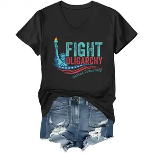 Fight Oligarchy Shirt, Defend Democracy T-Shirt V-Neck