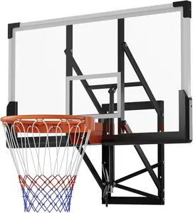 54 Inch Wall Mounted Basketball Hoop, 8-10 FT Adjustable Height Shatterproof PC Backboard Basketball Goal with 18 Inch Solid Rim for Indoor & Outdoor Use, Home, Gym, Backyard