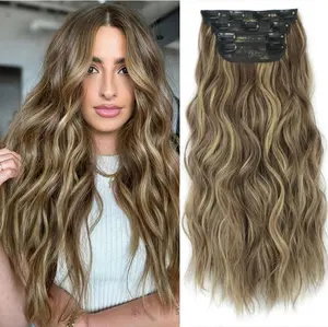 [Plodon] 4-Piece Hair Extension Set | Long Wavy Style | Double-Layer Thickened Design for Voluminous, Full-Bodied Hair | Easy to Wear | Seamless, Natural Blend | Designed for Women | A Must-Have Clip-In Fashion Wig for Spring