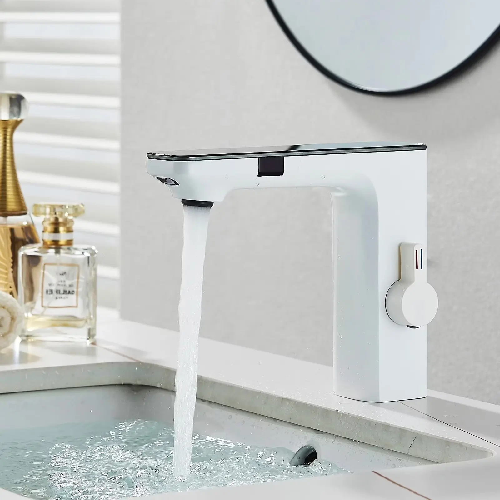 Zovajonia Automatic Smart Temperature Display Basin Faucet, Sensing LCD Digital Screen, Cold/Hot Mixer for Bathroom Sink
