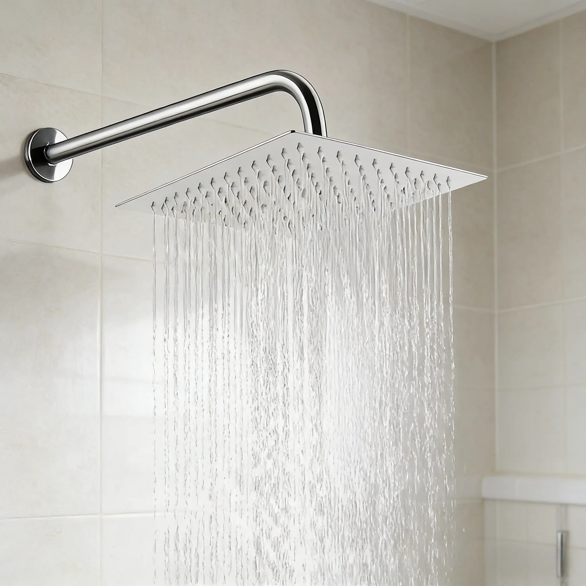 1 set Stainless Steel Rain Shower Head Set, Wall Mounted Showerhead, 7.87 Inch Shower Head with 11.81 Inch Arm, G 1/2 Interface, High Pressure, Rainfall Shower Head, Showerhead Combo, Shower System