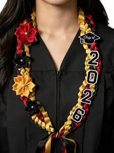 Widened Double-Layer Ribbon Graduation Lei, Handcrafted Satin Flowers, Ceremony Accessory for Men Women, Graduation Keepsake Gift