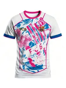 Barcelona Tall And Sturdy Men's Soccer Jersey & Spanish Youth Crewneck Comfortable Sports Fun T-Shirt Top