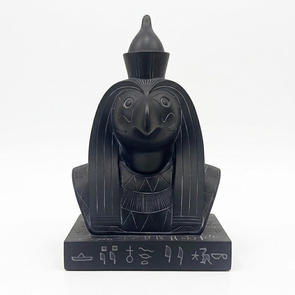 Ancient Egyptian Horus Falcon God Bust - Black Resin Pharaoh Horus Statue with Hieroglyphic Base | Mythological Sky God Sculpture for Executive Office, Library, Study | Premium Egyptian Protector Collectible Gift