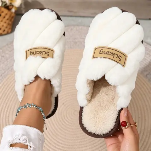 Women's Fluffy Anti-Slip Home Slippers - Soft Plush Winter Round Toe Footwear, Slippers for Women with Anti Slip Sole, Warm Home Wear for Indoor/Outdoor 1-Step On, Gift Idea