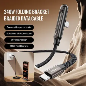 240W Fast Charging Phone Holder Data Fast Charging Cable Phone Tablet Built in Foldable KickStand Holder 2-in-1 Type-C To C