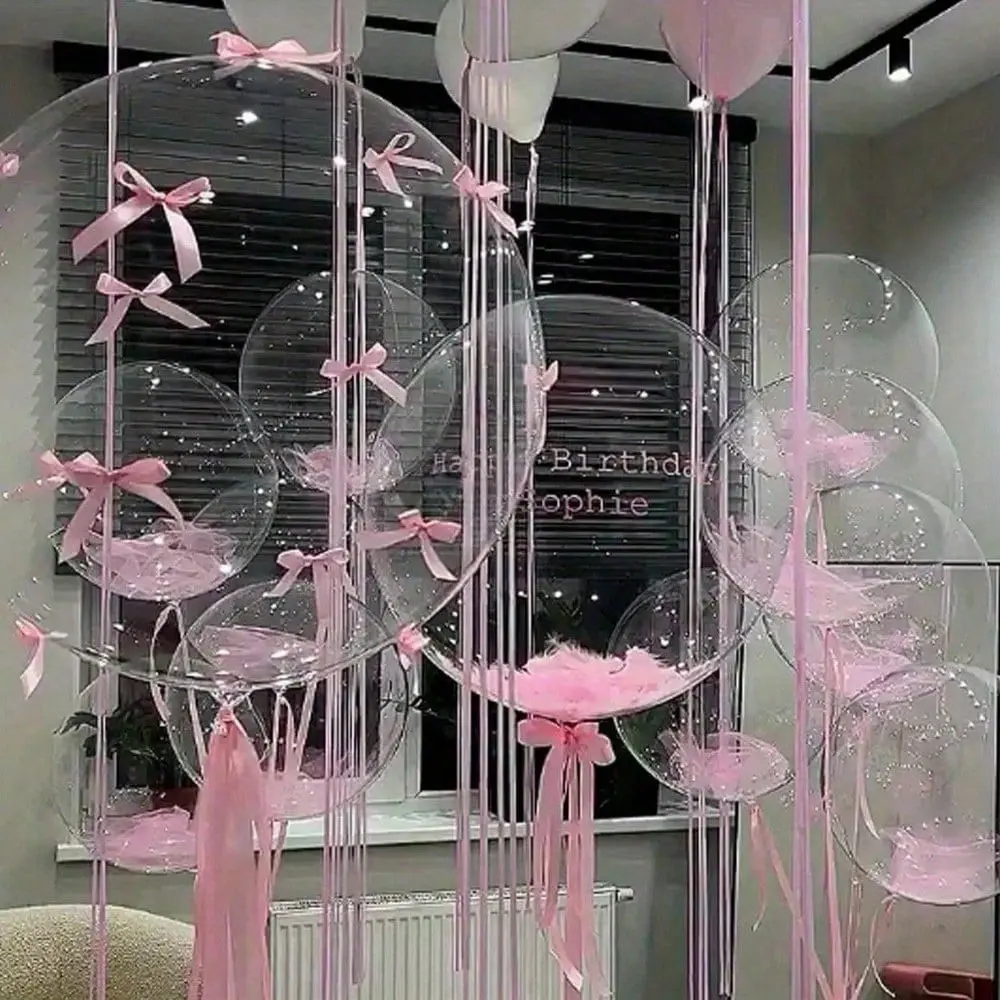82pcs Transparent Balloons with Pink Feathers & Bow Decorations - 2025 Trend Festive Supplies for Birthday Parties, Weddings, Pe, Bonfire & Other Occasions (Home & Party Decor)