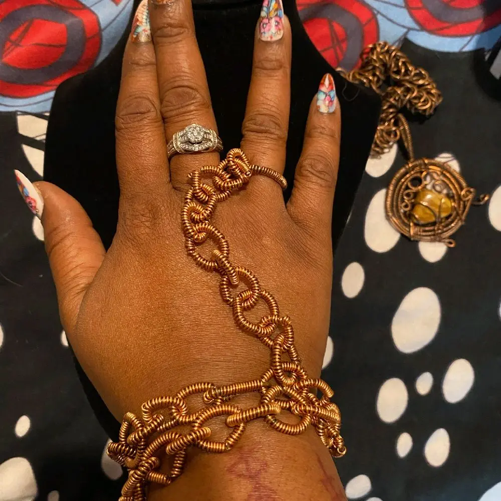 100% Handmade Copper Ring with Attached Bracelet