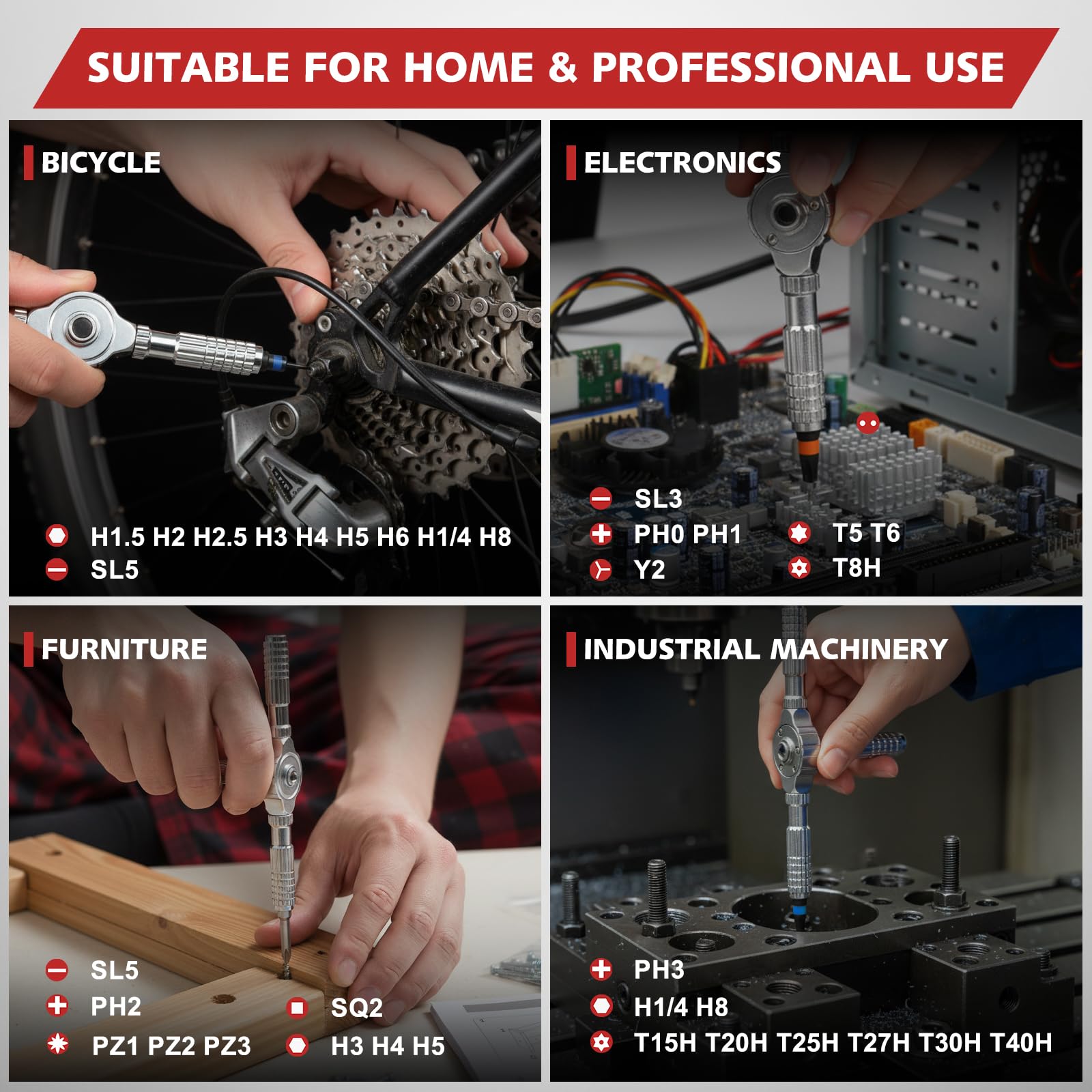 Upgraded Hex Key, Torx, and Slotted Ratchet Screwdriver Set, Magnetic Drill Bits with Size Markings | Easy to Identify and Store, Multiion T-Handle Drive Kit for DIY and Home Repair