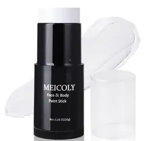 MEICOLY Clown White Face Body Paint Stick(1.06 Oz),Foundation Cream Makeup,Face Paint for Halloween Joker Zombie Vampire Skeleton Skull Special Effects Mime Makeup,White Eye Black Stick for Sports