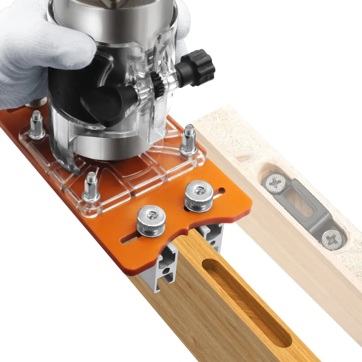 Woodworking 2 in 1 Slotting Bracket - Invisible Fasteners Slotting Guide Base for Home Furniture Concealed Connector and Fastener Adjustable Clamp Height