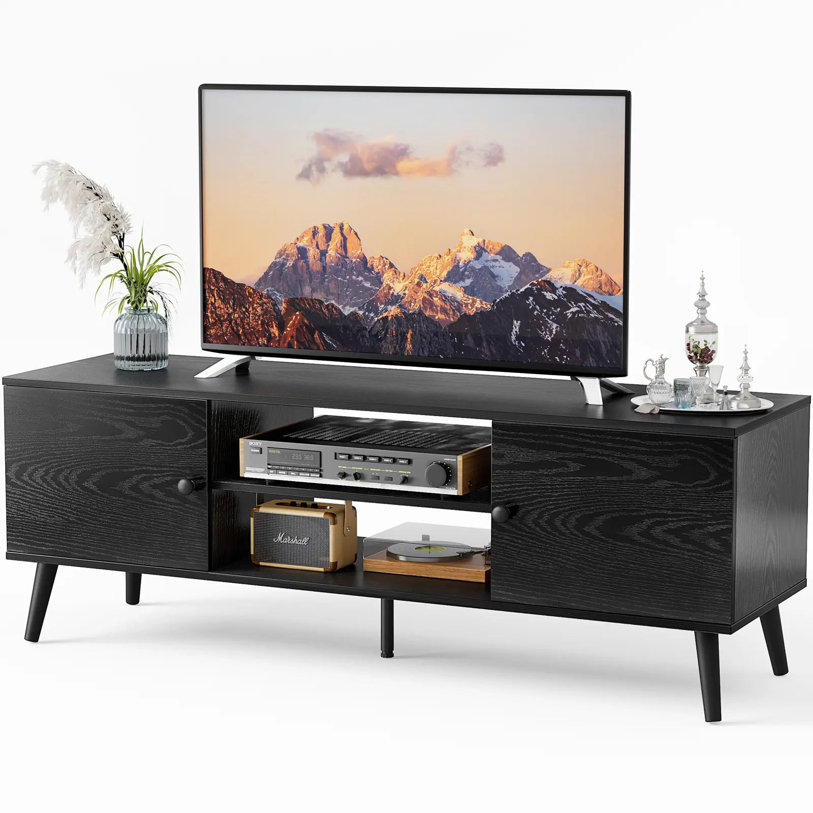 TV Stand Furniture - Home Entertainment Media Console for 55-60 Inch TVs, 2 Storage Cabinets, Adjustable Shelves, Cable Management, 150LB Capacity, Sturdy