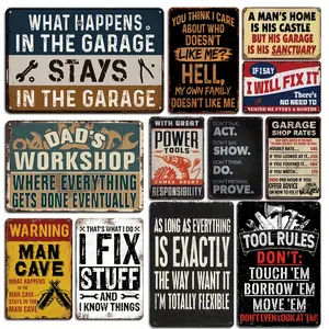 12Pack Vintage Metal Sign Set for Man Cave Repair Mechanic Metal Tin Sign, Tool Rules Tin Sign, Funny Workshop Sign, for Garage Club Bar Bedroom Workshop Home Wall Decoration