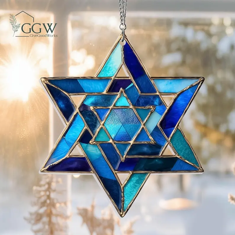 Star of David Hanukkah Suncatcher, Jewish Acrylic Window Hangings, Hanukkah Ornament, Jewish Star, Hanukkah Suncatcher Christmas Gift