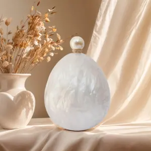 Women Trendy Egg Shape Acrylic Evening Clutch Glitter Marble Purse Banquet Party Prom Handbag with Pearl Chain