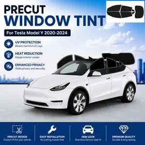 Custom Car Window Tint Sunshade For Tesla Model Y 2020-2024 Auto Accessories All Sides Front Windshield Protector Films Shade 2Ply Anti-Shatter, UV Blocking, Privacy Protection